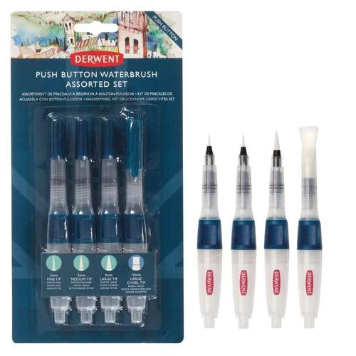 Derwent Push Button Waterbrush Assorted Set 3 Derwent Push Button Waterbrush Assorted Set